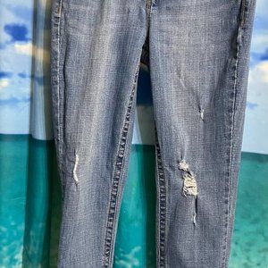 Seven 7 Jeans Womens 10 Blue Denim High Waist Skinny Light Wash Tummyless Ripped